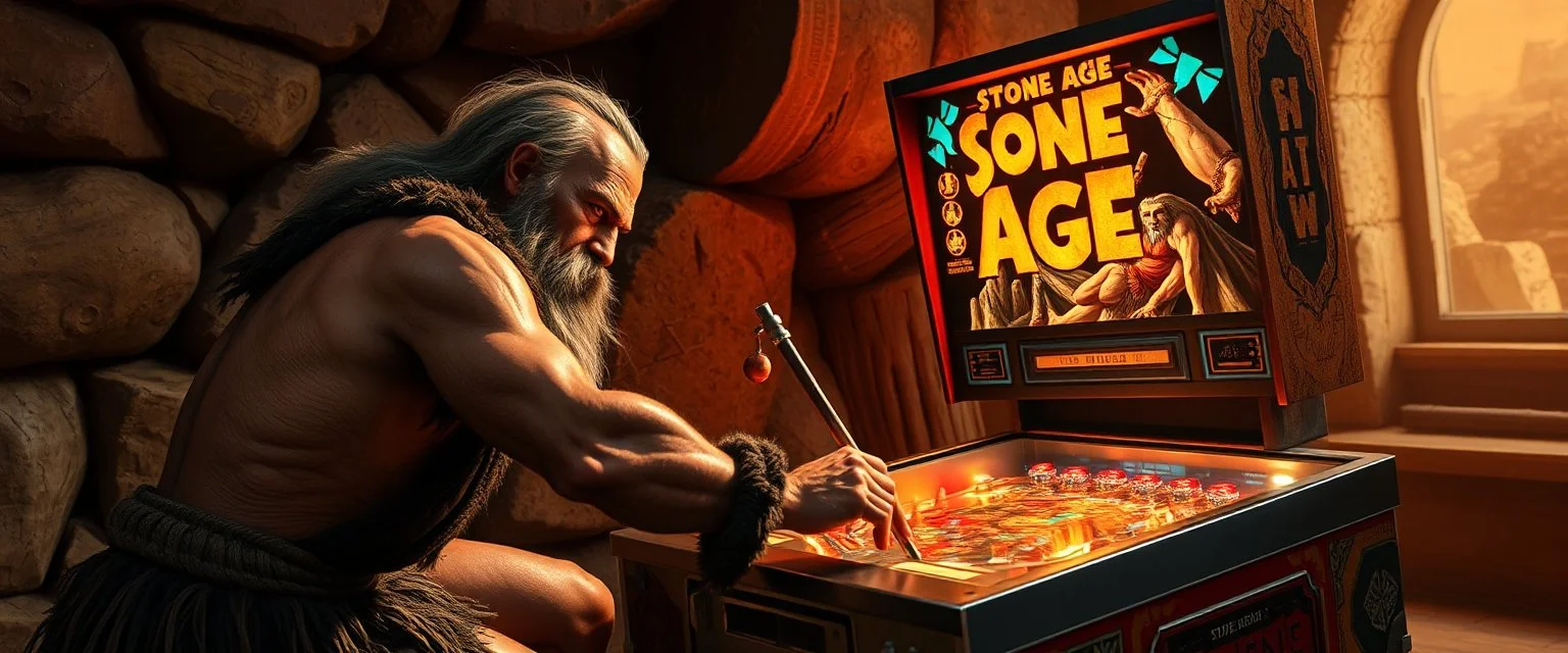 stone age pinball played by stone age man