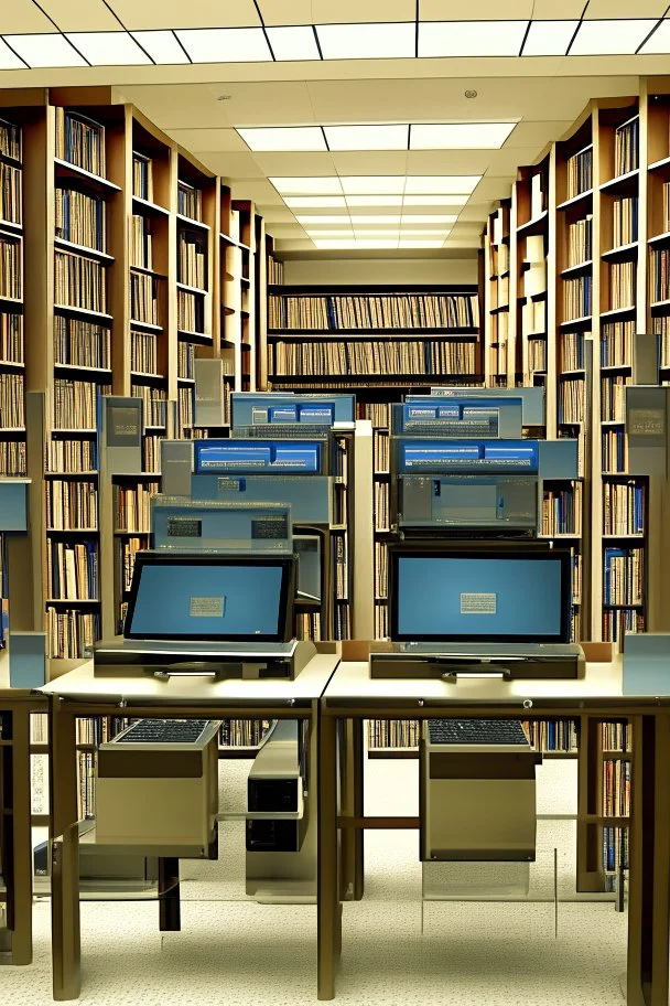 Library, state-of-the-art computers, book search via computers