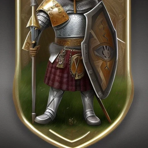 Chain mail, Anglo Saxon, full body, watercolour, spear, shield, standing