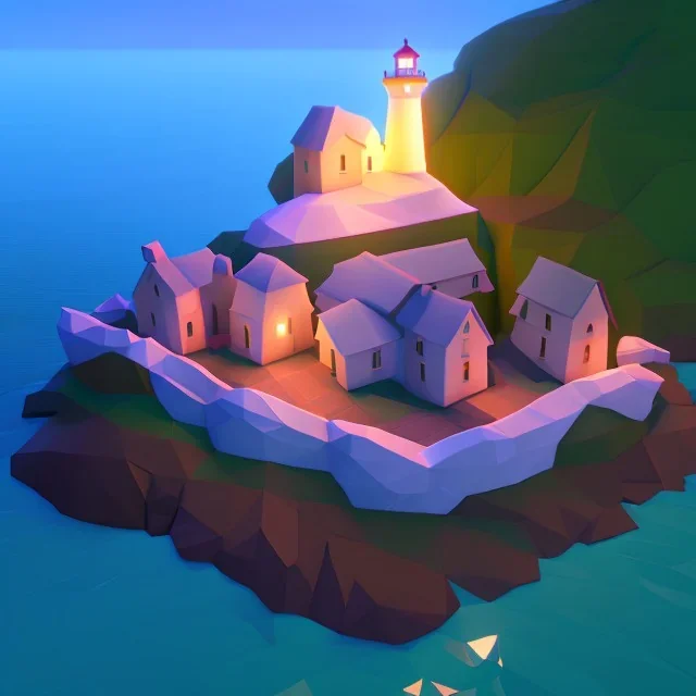 low poly scenery lighthouse by night