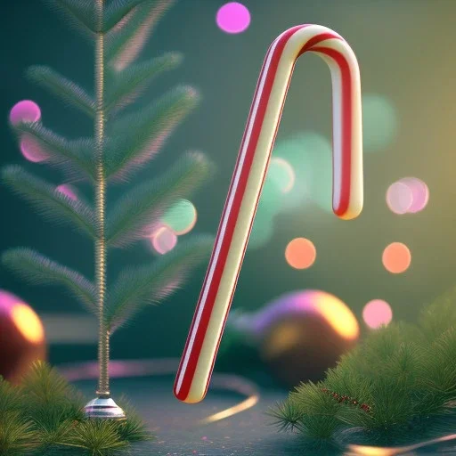 candy cane,bokeh, utra realistic,highly detailed, masterpiece, sharp focus,volumetric lighting, Vibrant, color Scheme, forest,ultra photoreal,hypermaximalist, unreal engine, HDR, UHD, 64K --v 4