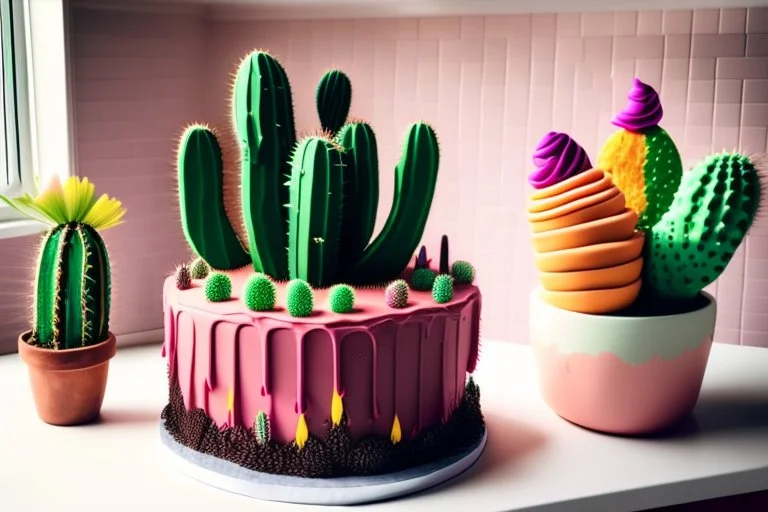 cacti birthday cake in a modern kitchen in sunshine