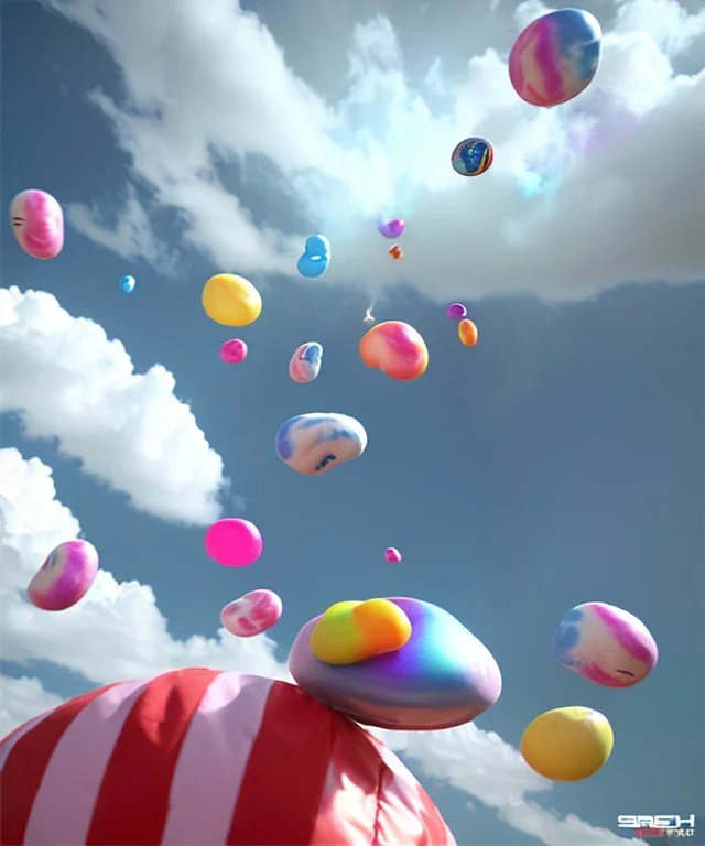 Ultra realistic speed clouds sky scene, wide angle view, sweet women falling down, inflatable color clothing, free jumping flying, many trinkets, hair monster, many jelly beans, balls, color smoke, smile, happy, circus style, extreme, wind, clouds sea, 20,000 feet altitude, stratosphere, soft color, highly detailed, unreal engine 5, ray tracing, RTX, lumen lighting, ultra detail, volumetric lighting, 3d, finely drawn, high definition, high resolution.