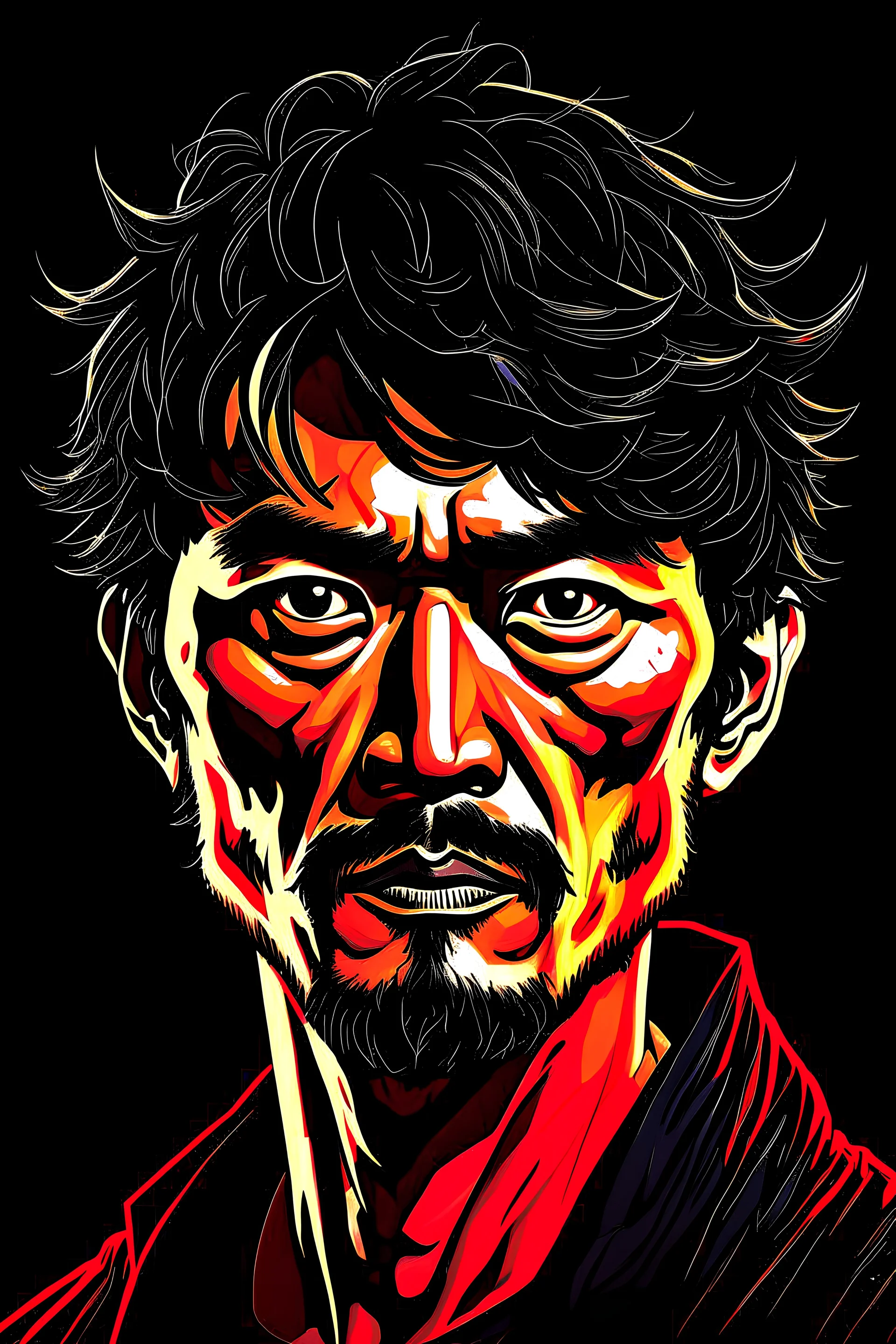 portrait of a dark haired man, by hiroshi hirata, 4k, digital illustration