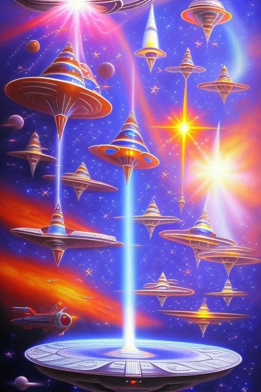 intergalactic very beautiful ufo rainbow futurist,mother ship pleiadien,crystal and light diamond