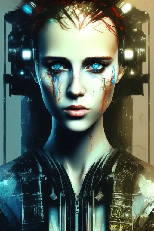 Danish singer MØ face,Abstract Yoji Shinkawa,cyberpunk,