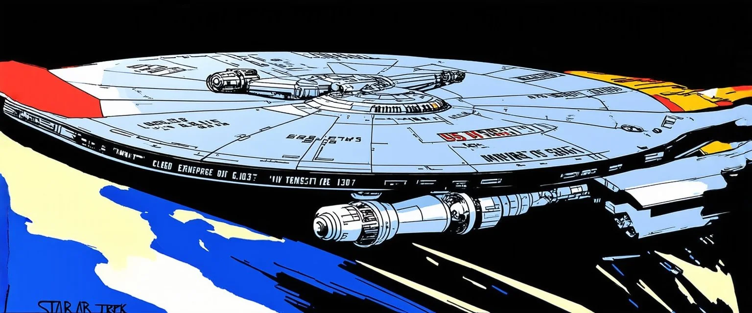 the uss enterprise 1701 from star trek drwwn by warhol