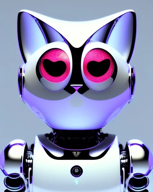 A robotic cat with an Apple logo called “iBots”, suggesting it’s made from an Apple product’s casing. Its glossy white and silver limbs are mechanically jointed, reflecting a scarabet’s anatomy. The design is a creative fusion of technology and organic form, compactly labeled “ibots.” Hyper detailled, hyper realistic, 4K, sharp render