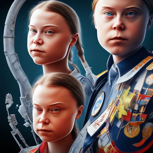 portrait of Greta Thunberg vs big company