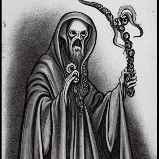 Nosferatu vampire with a fleshy tentacle beard as a Russian Orthodox