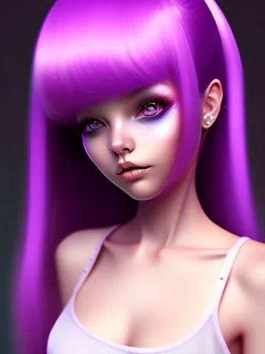 kawaii girl, purple hair, cute, semirealistic