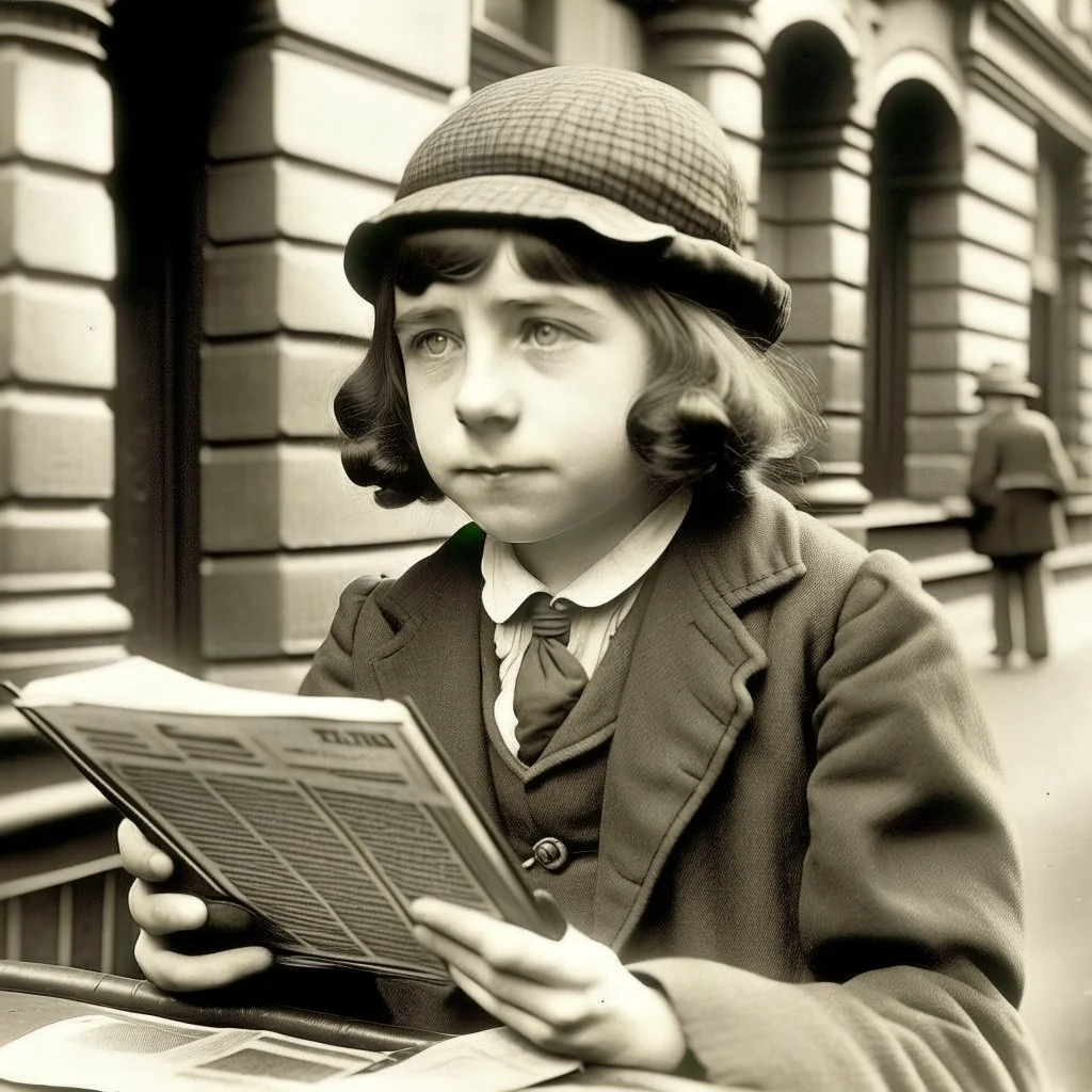 a 1920s irish journalist girl outside