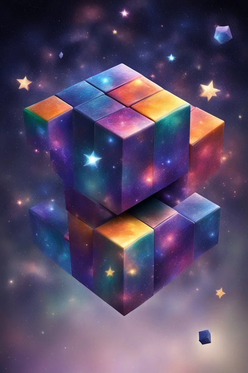 Create a Galaxy where in the background are Little Star rubix Cube