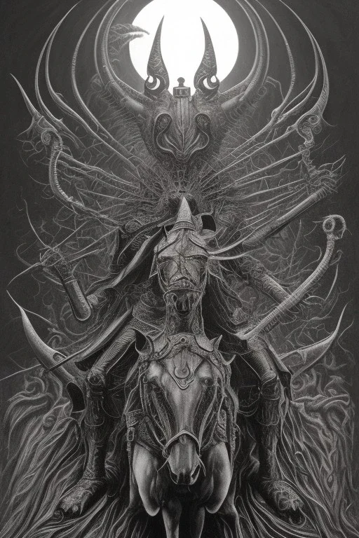 sauron on horse by h r Giger, Tim burton, junji ito, dystopian surrealism, dark horror fantasy, hdr, artstation intricate details, demonic, dark art, dark noir, neoclassical gothic horror