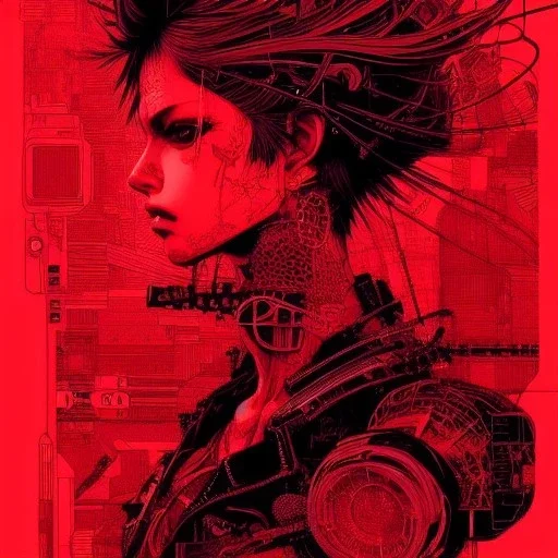 beautiful punk girl, hyper detailed, hyperdetailed, intricately detailed, illustration by <kilian eng> <Yoji Shinkawa>, darkred tones,