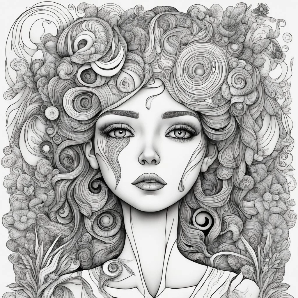 surrealistic emotions coloring book, black outline, trending on art station