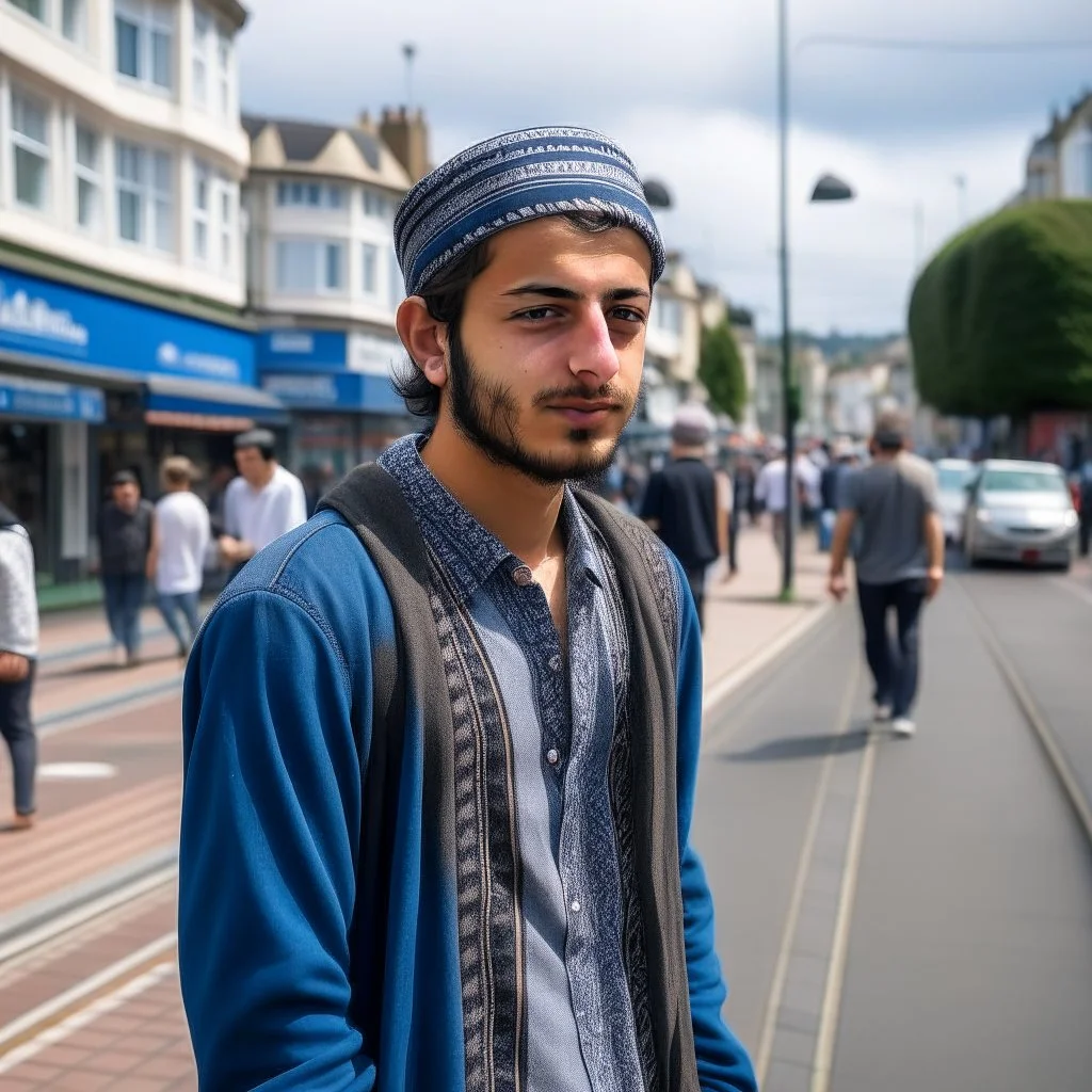 An Arab young man on a street in Bournemouth