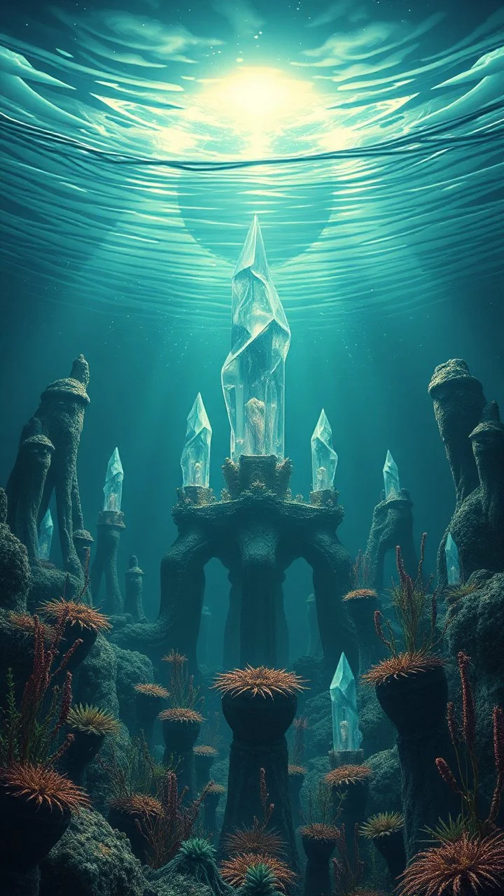 Under the water aliens colony with Crystal dooms and strange sea plants