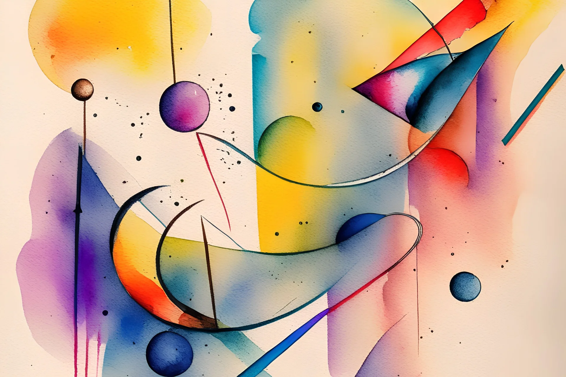 Abstract watercolour art in the style of Kandinsky. sketchy pencil outlines