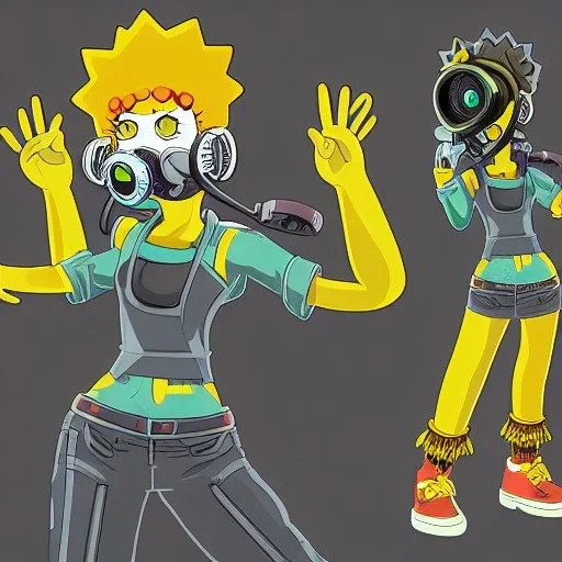 Lisa Simpson cyberpunk unreal engine character very detailed cinematic view,8k, glowing, sexy, beautiful, gasmask