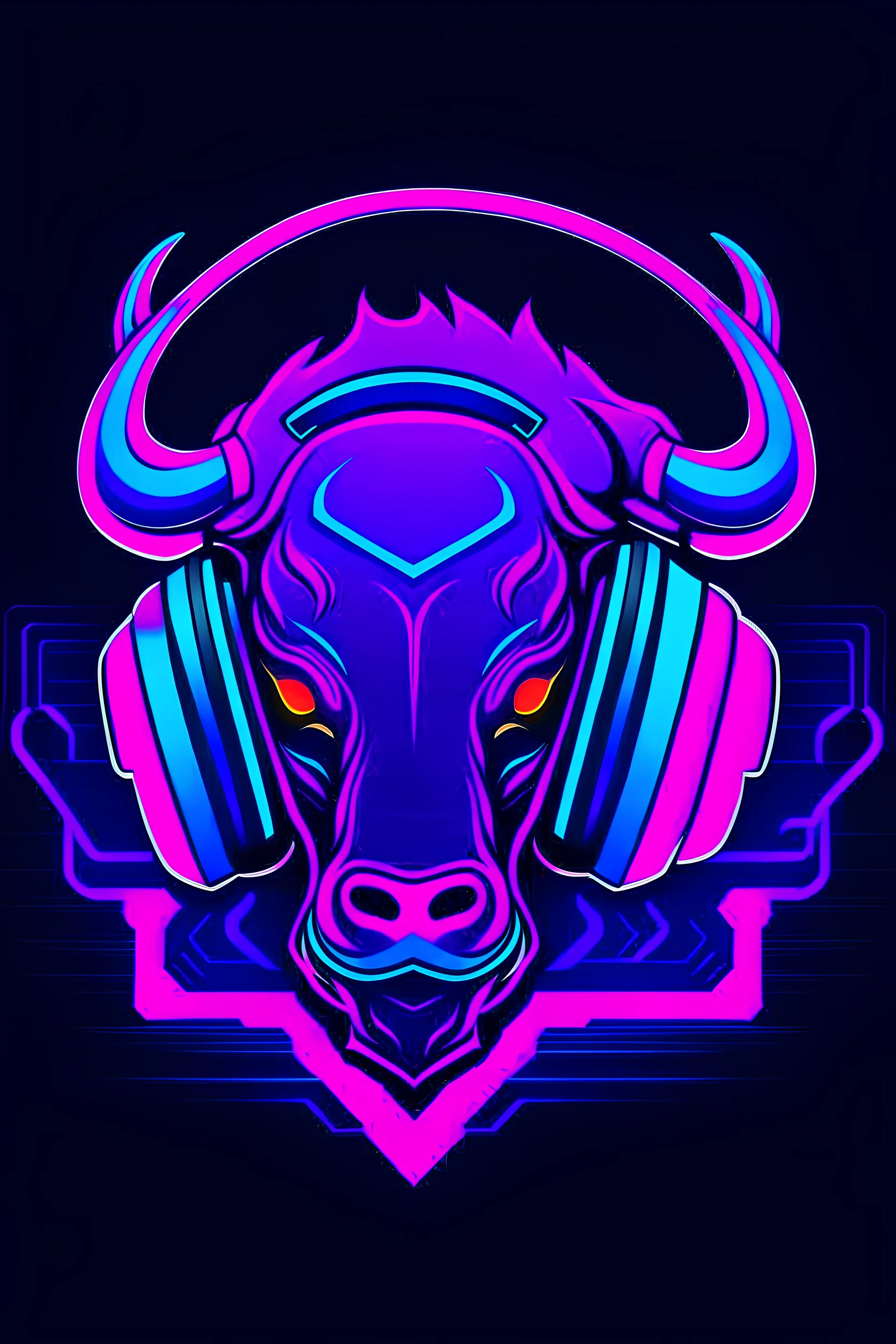 Create an esports neon logo of a mule with purple headphones, the text MULE SEO is under the logo