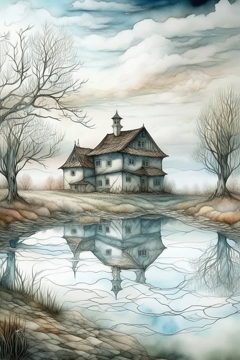 The place where the Dream and its followers live. A reflection of the sky. Watercolor, new year, fine drawing, beautiful landscape, pixel graphics, lots of details, pastel aqua colors, delicate sensuality, realistic, high quality, work of art, hyperdetalization, professional, filigree, hazy haze, hyperrealism, professional, transparent, delicate pastel tones, back lighting, contrast, fantastic, nature+space, Milky Way, fabulous, unreal, translucent, glowing