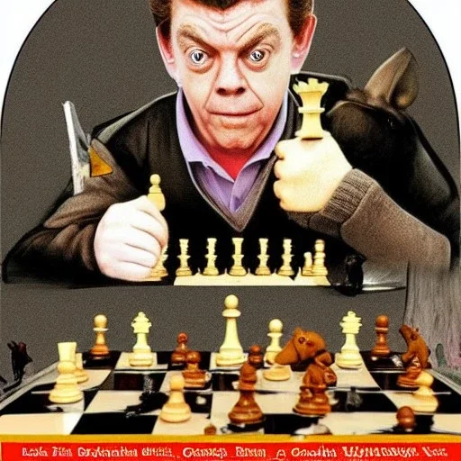 Shooter McGavin from Happy Gilmore playing chess against Donkey Kong in the style of Hieronymus Bosch