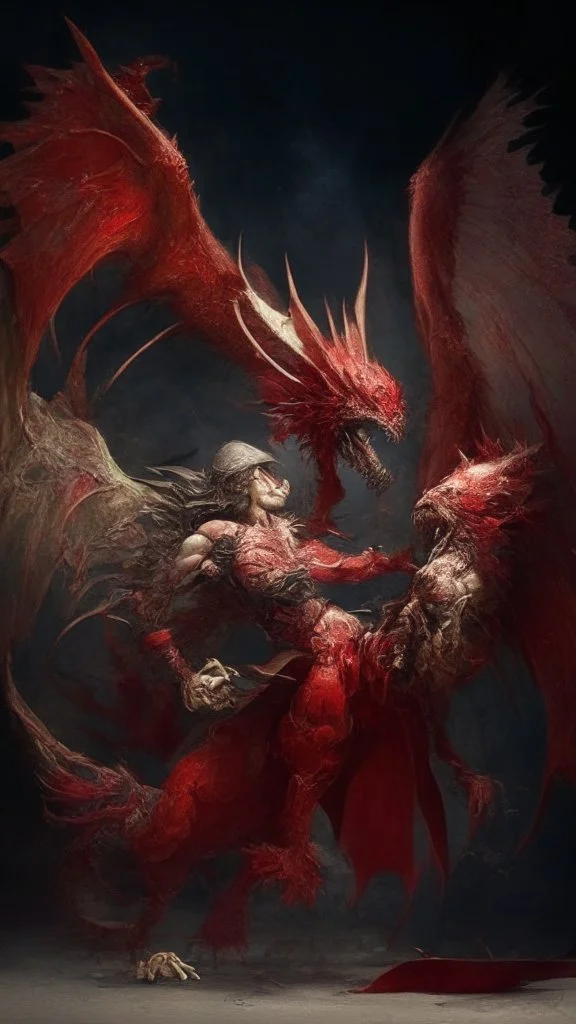 red dragon fighting an angel