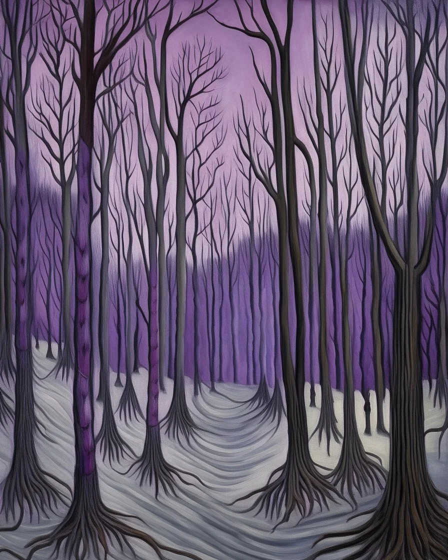 A purple winter forest painted by Frida Kahlo