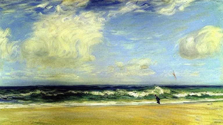 Sunny day, clouds, sea waves, seashore, max liebermann painting