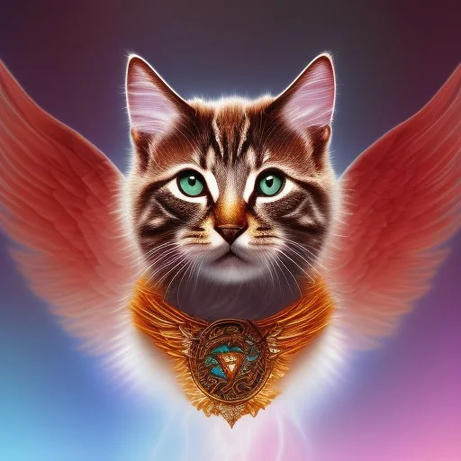 Stylized coloful vibrant heavy metal kitten concept tshirt design divine kitten of destruction angels of death core, centralized image, gradients, flat white background