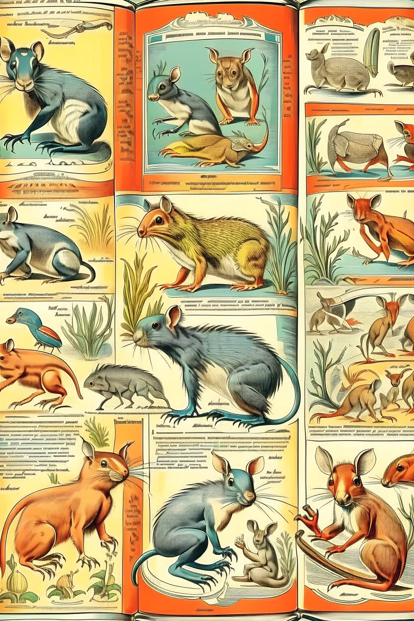 different variations of marsupials montage science book style