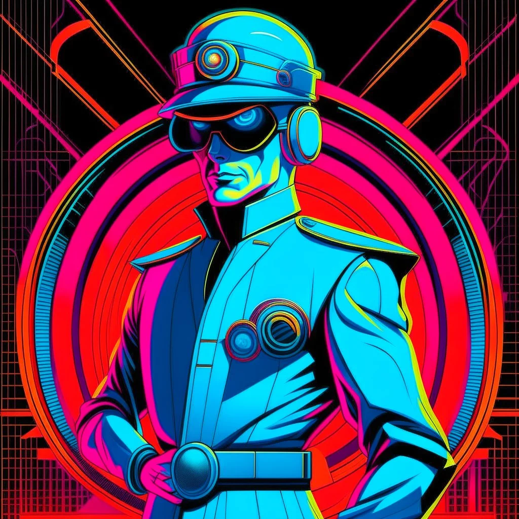 draw a retrofuturism spy in neon colors