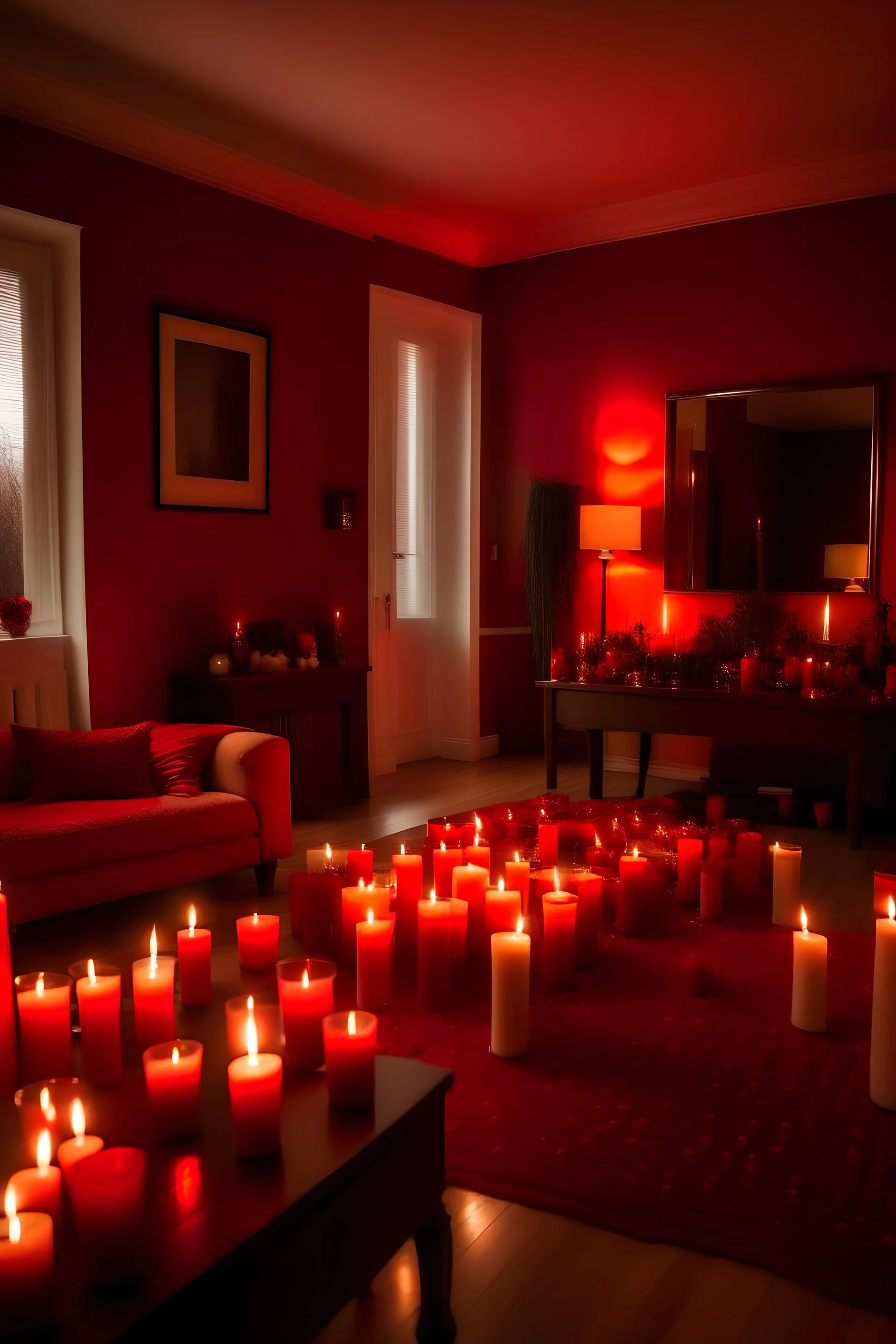 Valentine's Day room full of red candles