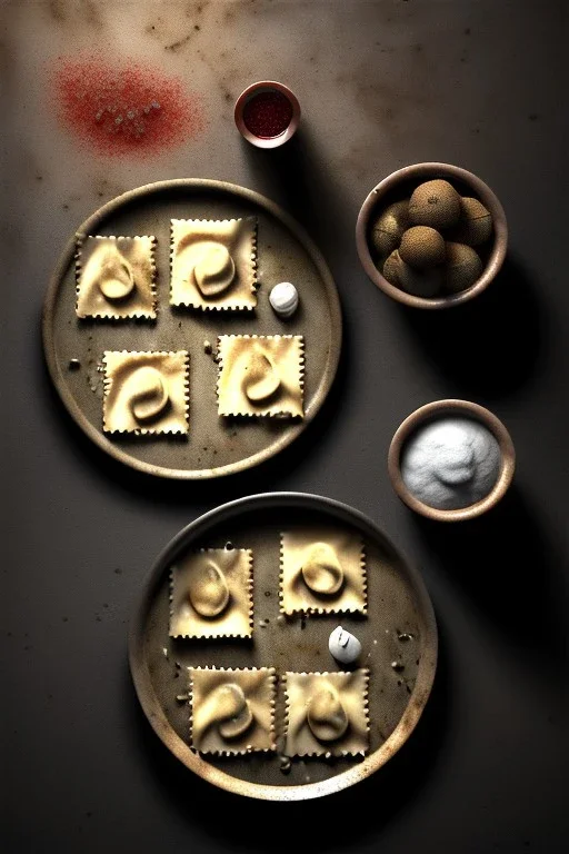 Cooking photo, Raviolis with truffle, olive oil. moisture, art, natural, ornaments, ceramic, marble, high kitchen, smooth, god rays, unreal engine 5, ray tracing, RTX, lumen lighting, ultra detail, volumetric lighting, 3d.