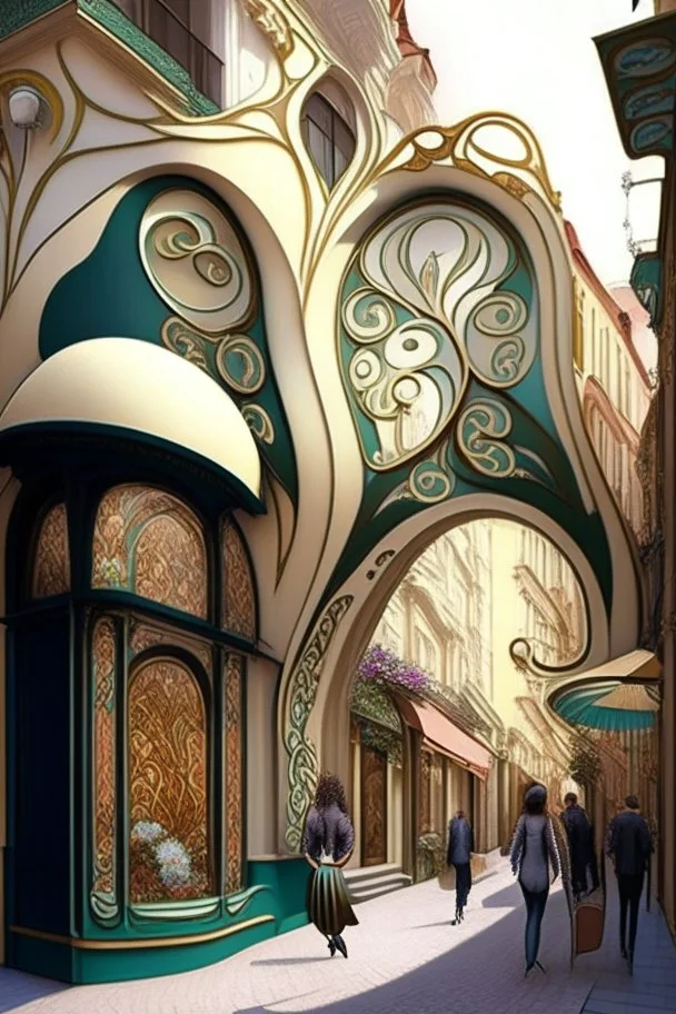 the design of the pedestrian street environment in the Art Nouveau style and fabulous style