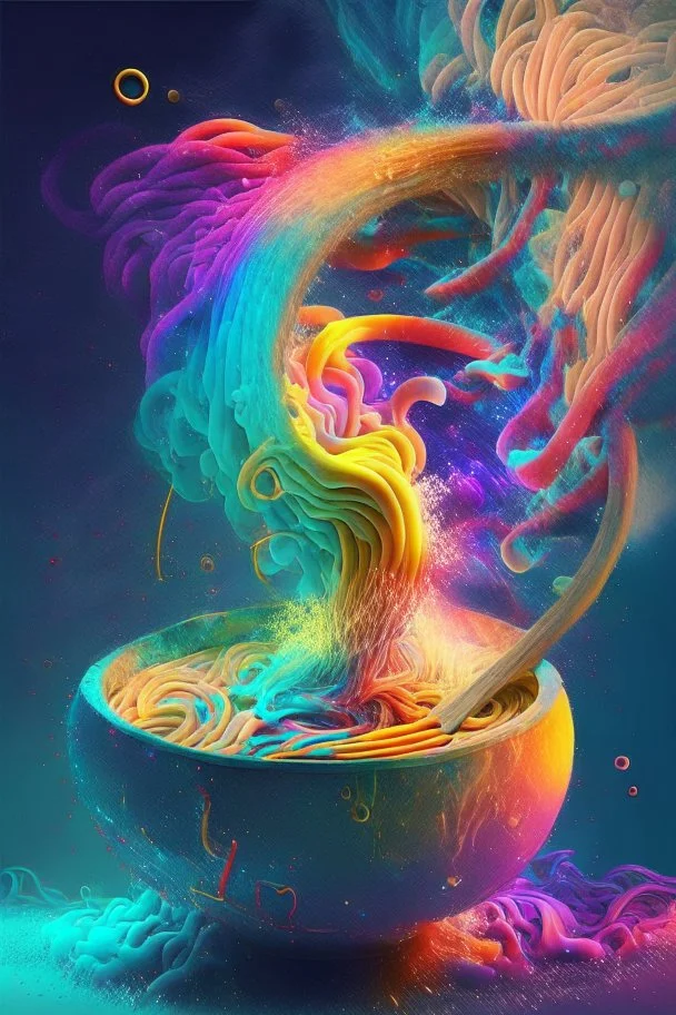 magic noodle soup that is a portal to another dimension with lots of colours and dust effects