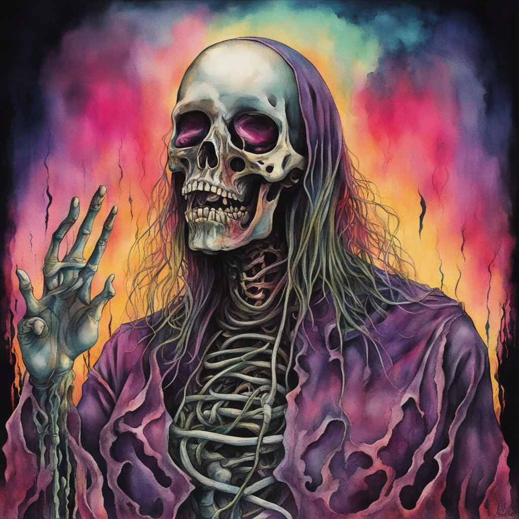 trapped deaf and blind in your daily grind, death-metal album cover for text "DEATH DEVICE", surreal, sinister, profound, dramatic, watercolor illustration, ominous, symbolic, macabre collage, neon acid burn