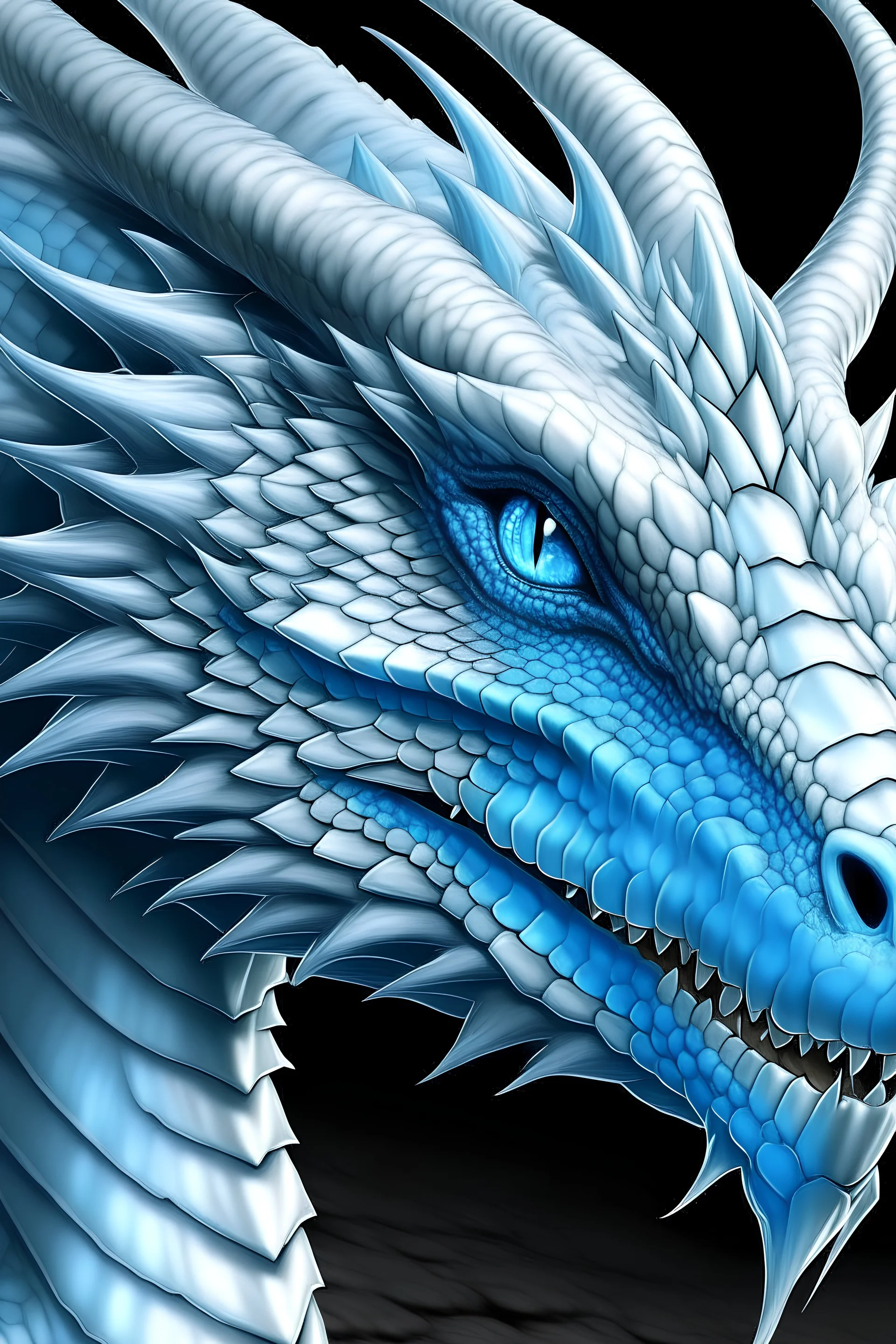 dragón blanco, ojos azul puro, enorme