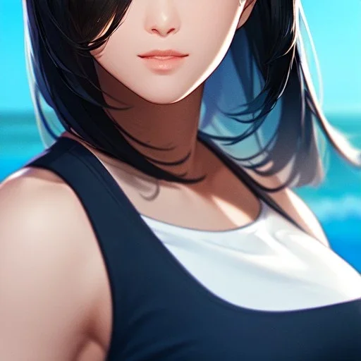 black haired woman, casual clotting, realistic, HD4k, watery cloud background, close up shot,