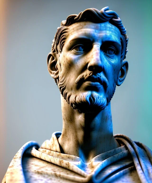 Ultra Realistic image, roman sculpture, white marble deluxe material, Angel di maria soccer player, Greece Laurel crown, miguel angel style, chisel style, emperador, waist up portrait, cinematic lighting, God light, god rays, 4k resolution, smooth details, ornate details, soft lighting, unreal engine 5, sky background.