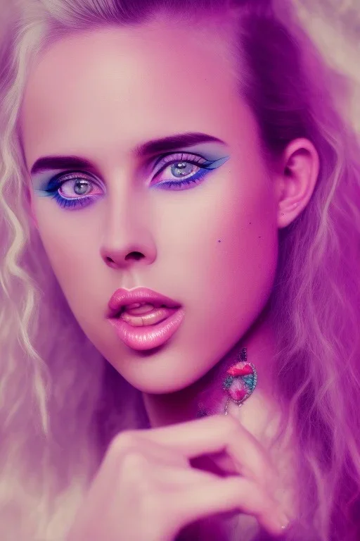 Danish singer MØ face, viking, high light ,purple tones,