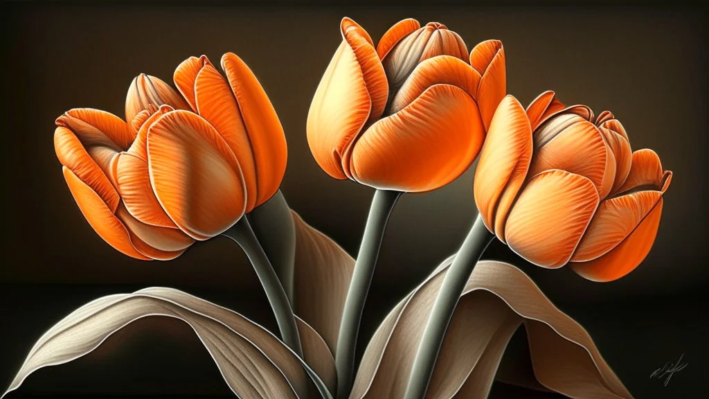 Realistic drawing of orange tulips.