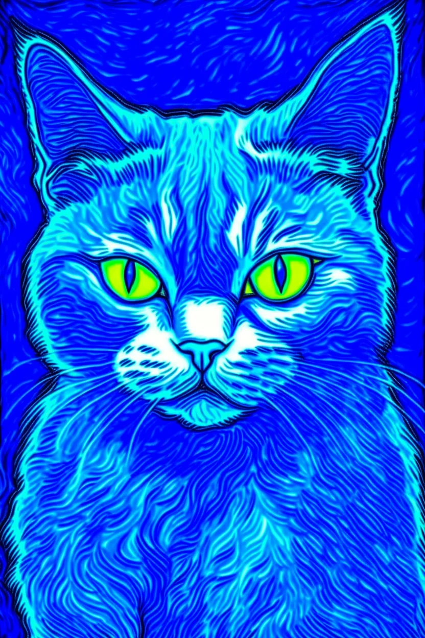 Porträt einer bösen Katze von Van Gogh blau grob,pastel theme