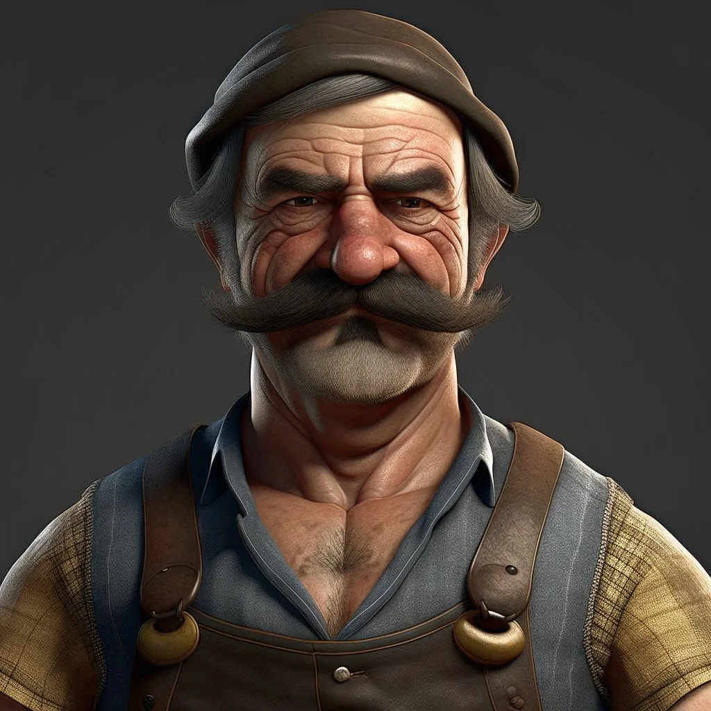 muscular mustached ugly fisherman with apron and mutton chops realistic digital art