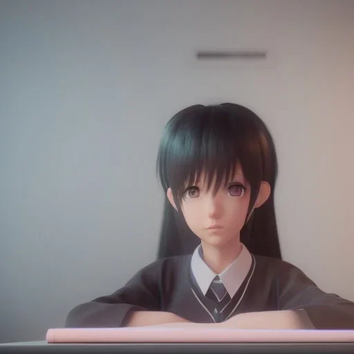 Anime girl study classroom, unreal engine 5 --ar 2:1