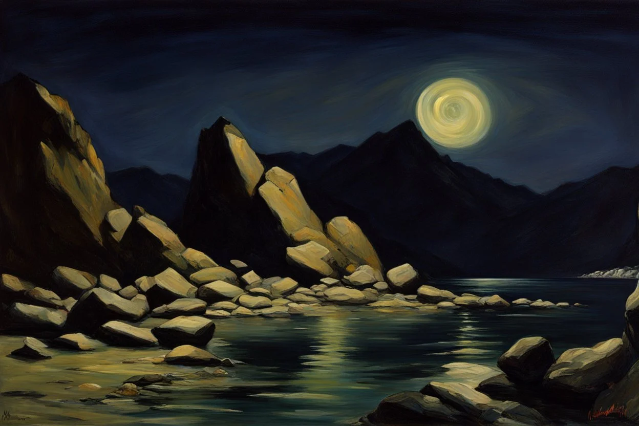 Rocks, night, 2000's sci-fi movies influence, edouard manet impressionism painting