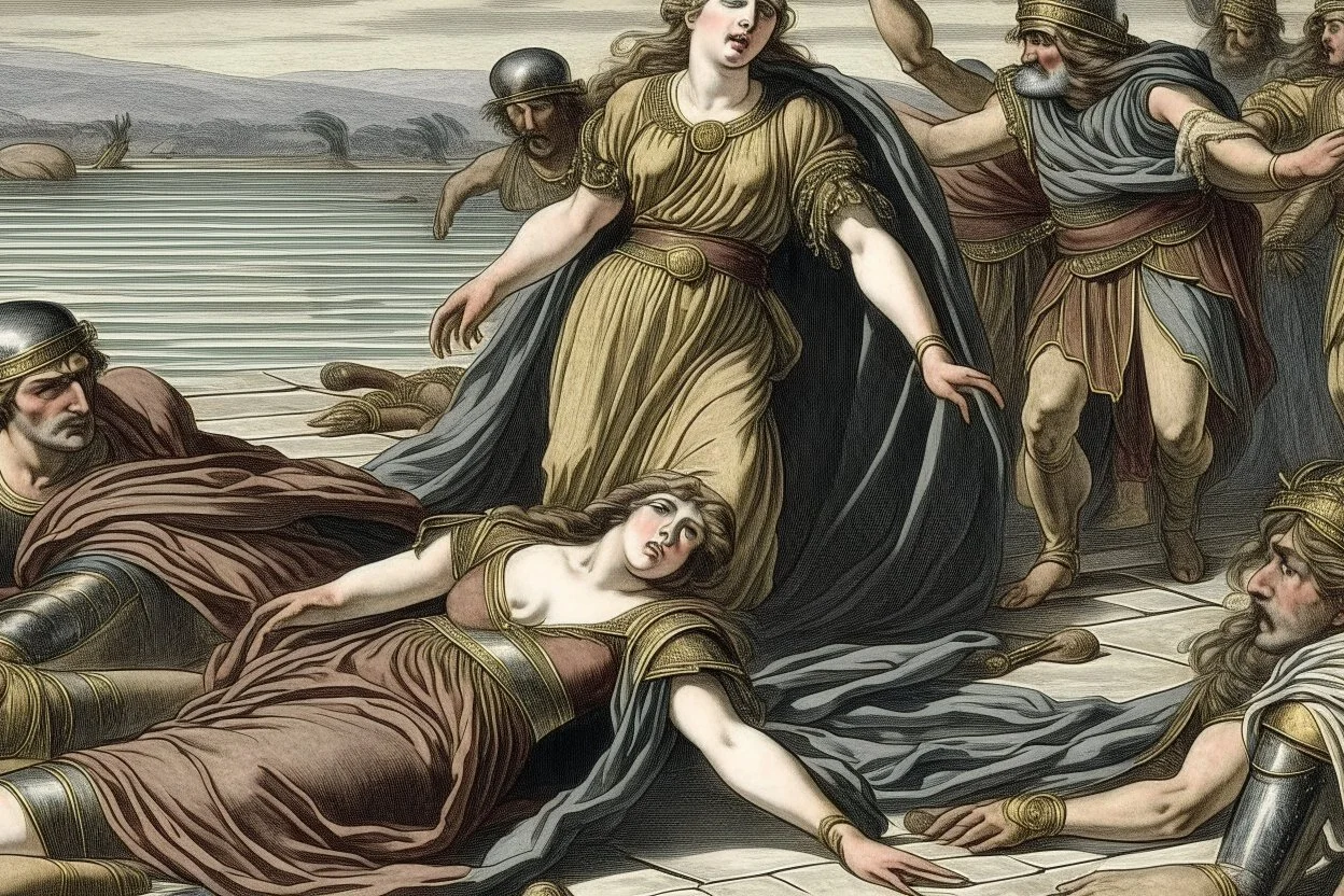 Agrippina reached the shore, Nero's men awaited her, and they mercilessly stabbed her to death stabbed her in the stomach with a dagger