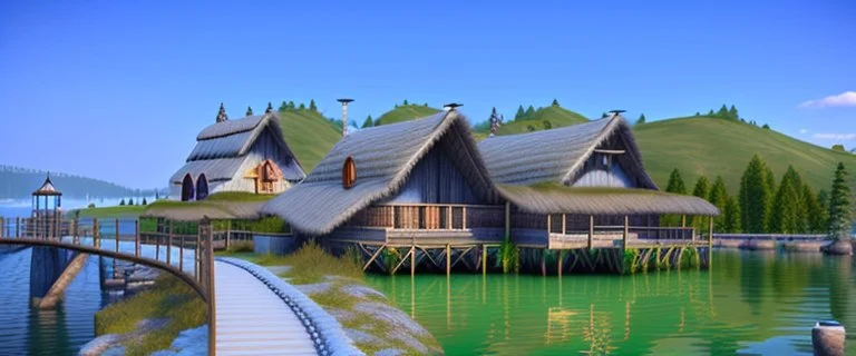 lake city during the iron age realistic, photorealistic, natural lighting, elegant HDR complex picture Octane hyper realistic cinematic reflections very detailed