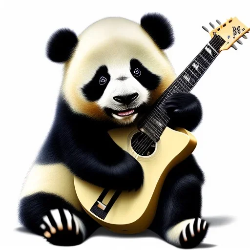 Carbon as a cute baby panda playing electric guitar with long hair, by pixar